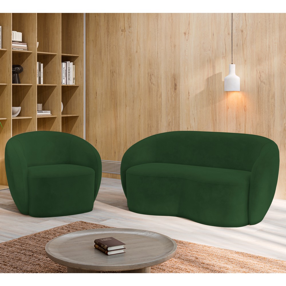 Sofá 3 Lugares Living 180cm e 1 Poltrona Giratória Garbin K04 Veludo Verde - Mpozenato