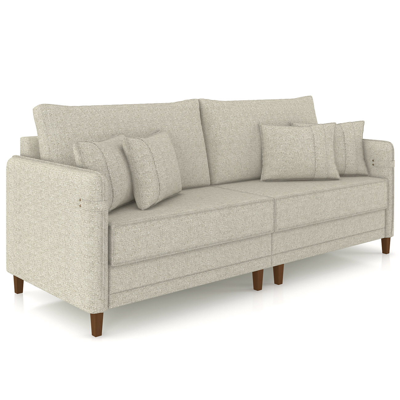 Sofá 3 Lugares Living 192cm Pé Madeira Zoe Linho Cru Z08    - Mpozenato