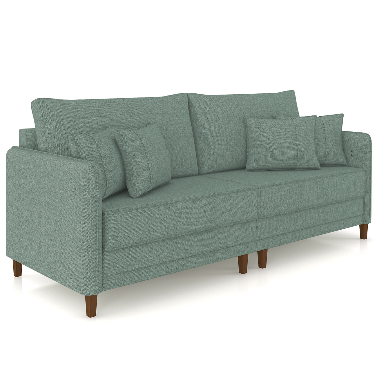 Sofá 3 Lugares Living 192cm Pé Madeira Zoe Linho Verde Z08  - Mpozenato