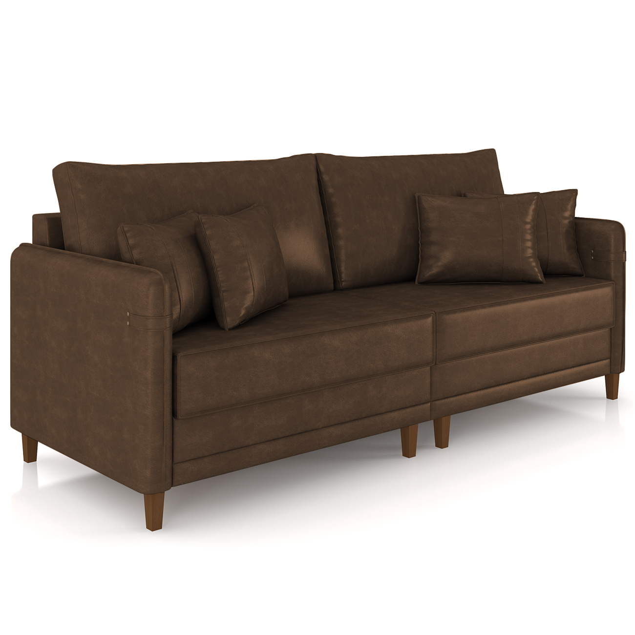 Sofá 3 Lugares Living 192cm Pé Madeira Zoe Sintético Marrom Z08 - Mpozenato