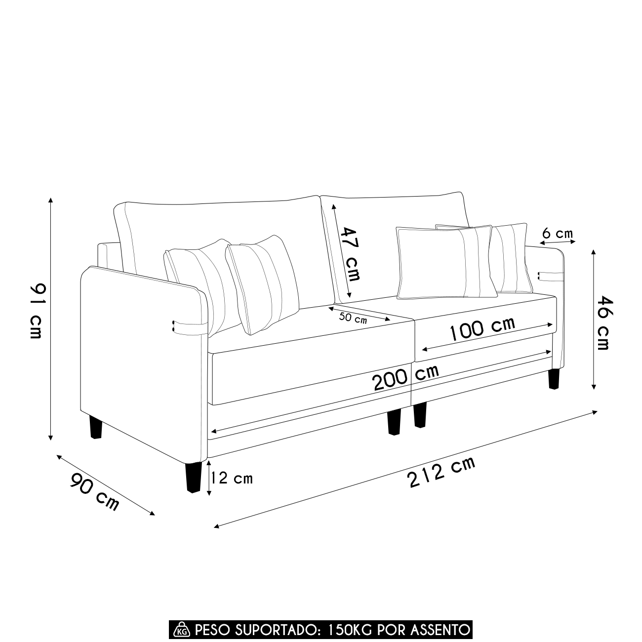 Sofá 3 Lugares Living 212cm Pé Madeira Zoe Sintético Marrom Z08 - Mpozenato