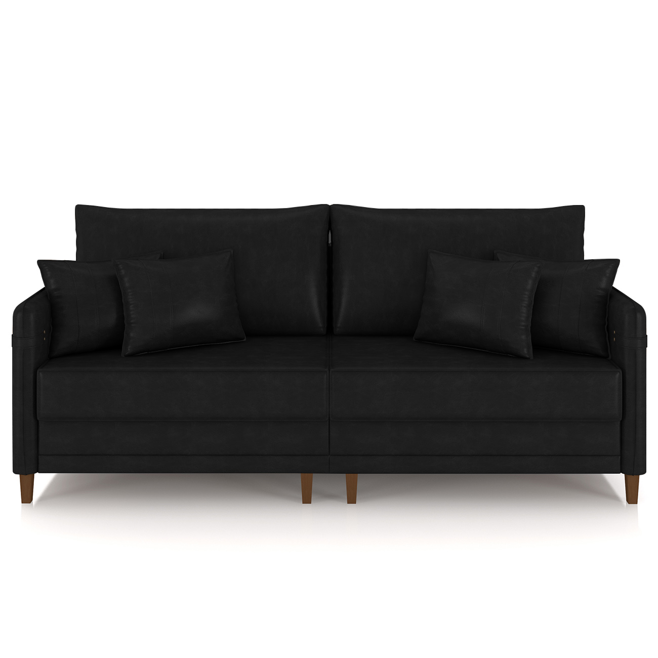 Sofá 3 Lugares Living 232cm Pé Madeira Zoe Sintético Preto Z08 - Mpozenato