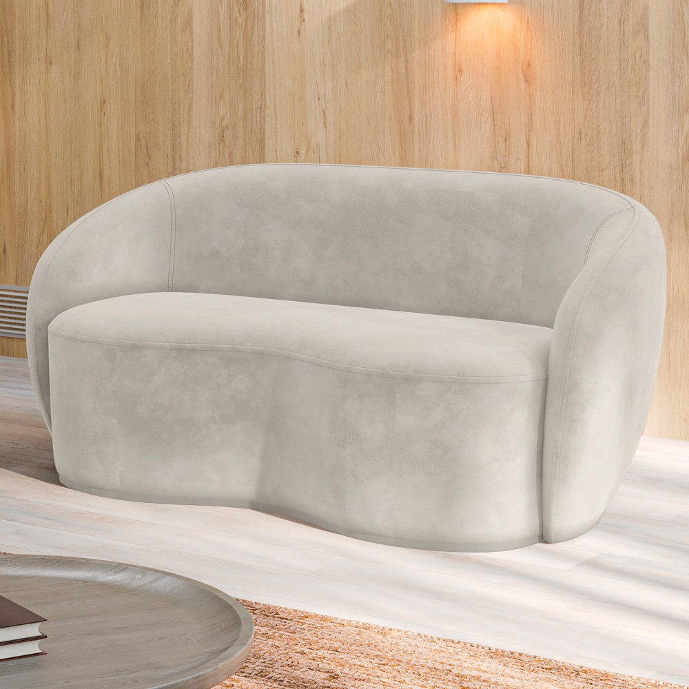 Sofá 3 Lugares Living Orgânico Sala de Estar 180cm Garbin K04 Veludo Bege - Mpozenato