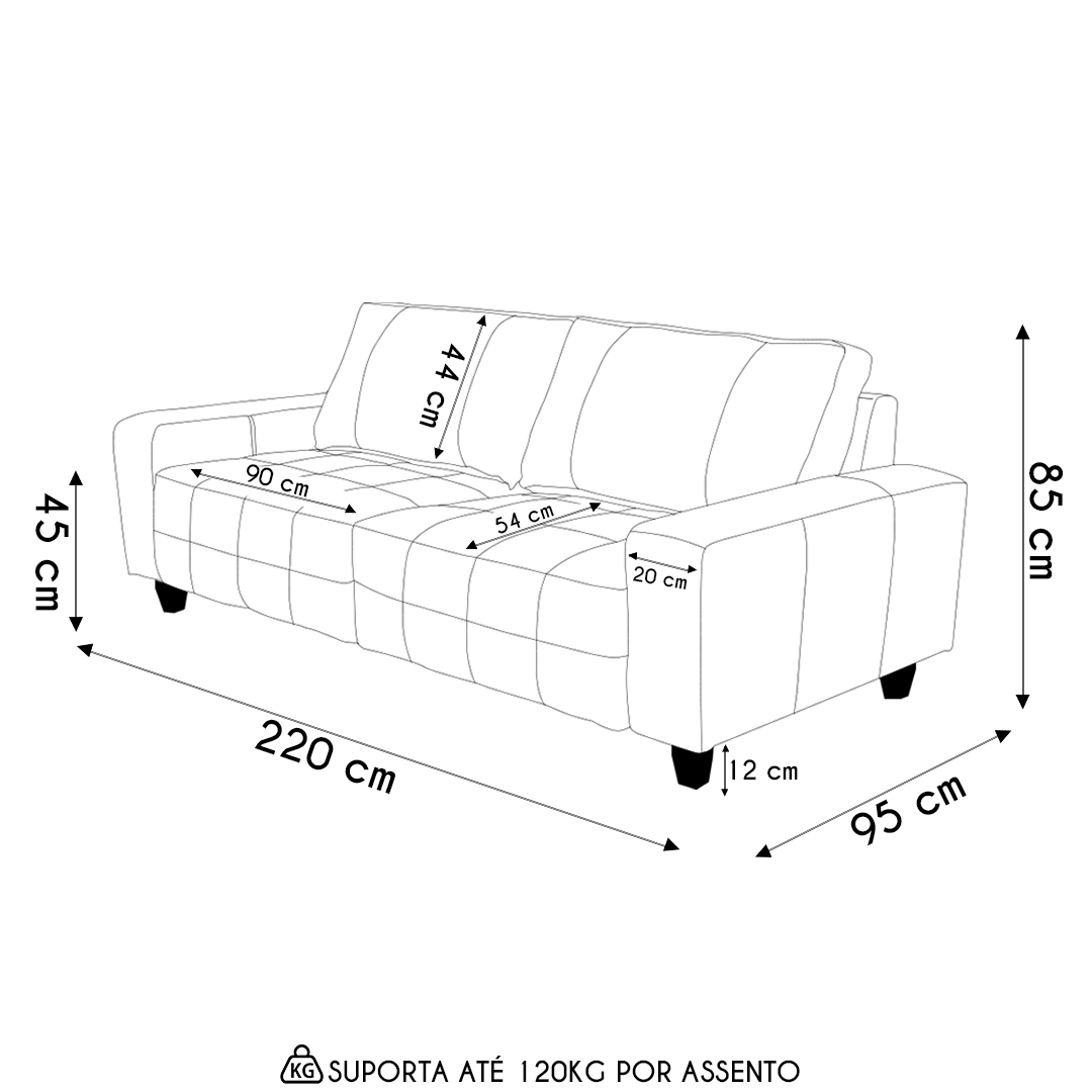 Sofá 3 Lugares Living Pés Madeira 220cm Phill S07 Couro Off - Mpozenato