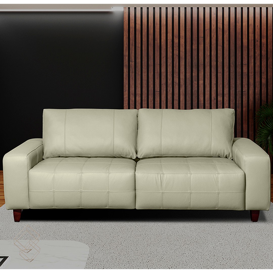 Sofá 3 Lugares Living Pés Madeira 240cm Phill S07 Couro Off - Mpozenato