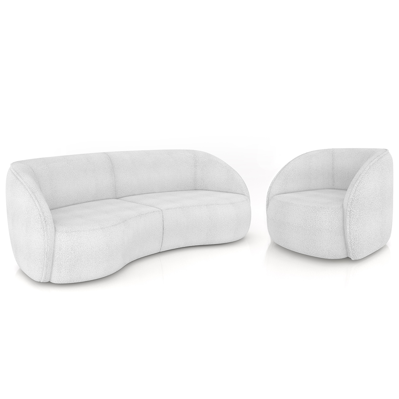 Sofá 3 Lugares Orgânico 240cm e Poltrona Zion M22 Boucle Branco - Mpozenato