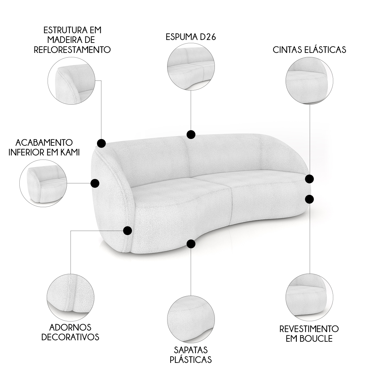 Sofá 3 Lugares Orgânico 240cm e Poltrona Zion M22 Boucle Branco - Mpozenato