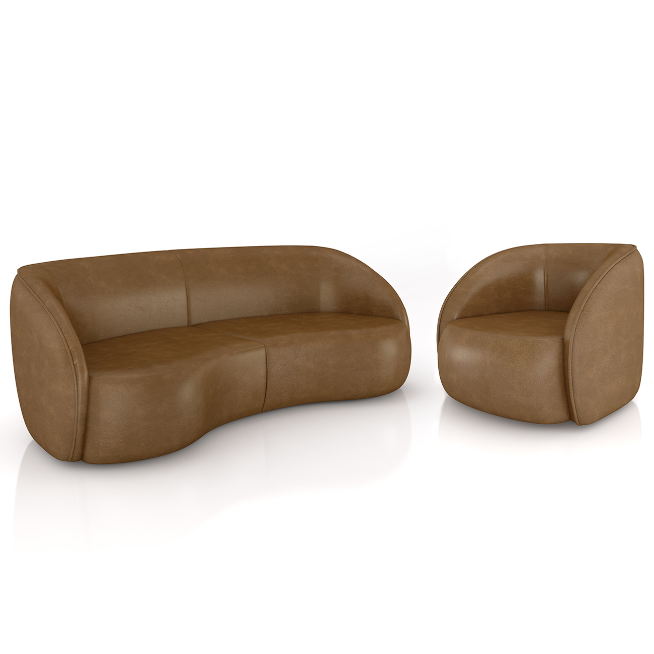 Sofá 3 Lugares Orgânico 288cm e Poltrona Zion M22 Sintético Caramelo - Mpozenato