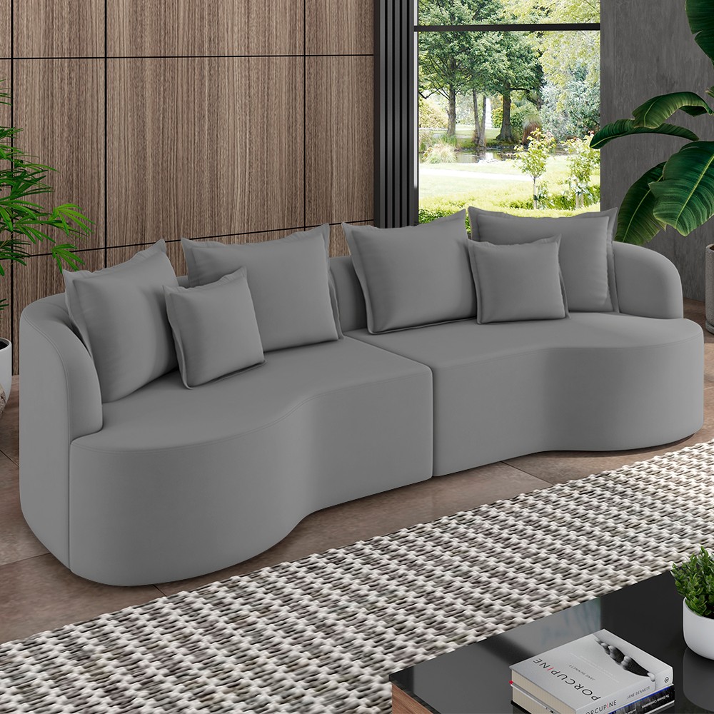 Sofá 4 Lugares 250cm Orgânico Quito K04 Veludo Cinza - Mpozenato