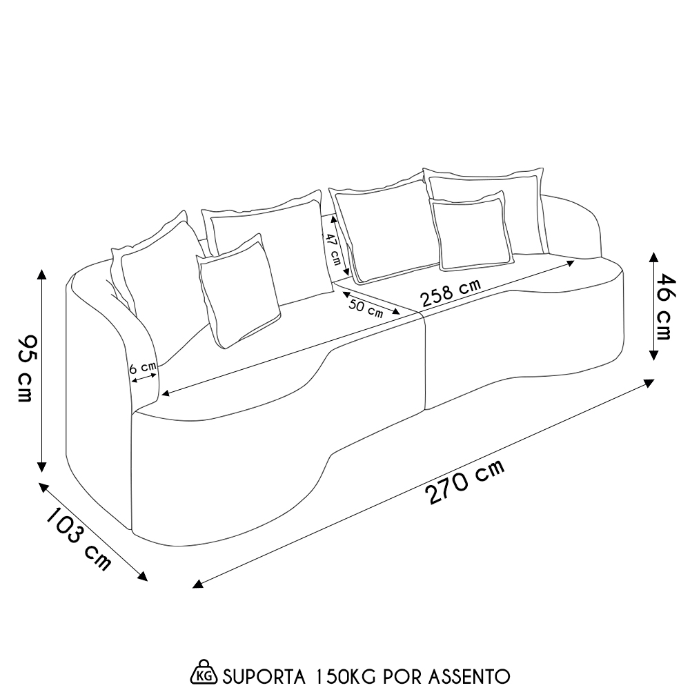 Sofá 4 Lugares 270cm Orgânico Quito K04 Veludo Azul Marinho - Mpozenato