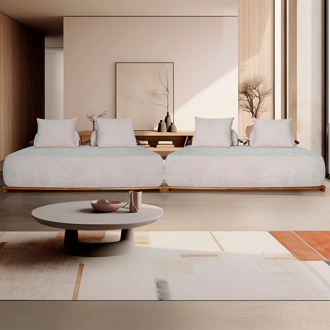 Sofá 4 Lugares Ilha 2 Módulos 180cm Viero S06 Boucle Bege - Mpozenato