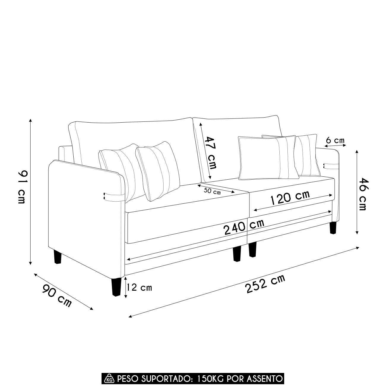 Sofá 4 Lugares Living 252cm Pé Madeira Zoe Sintético Marrom Z08 - Mpozenato