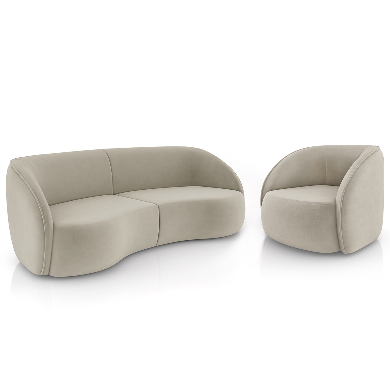 Sofá 4 Lugares Orgânico 318cm e Poltrona Zion M22 Veludo Bege - Mpozenato