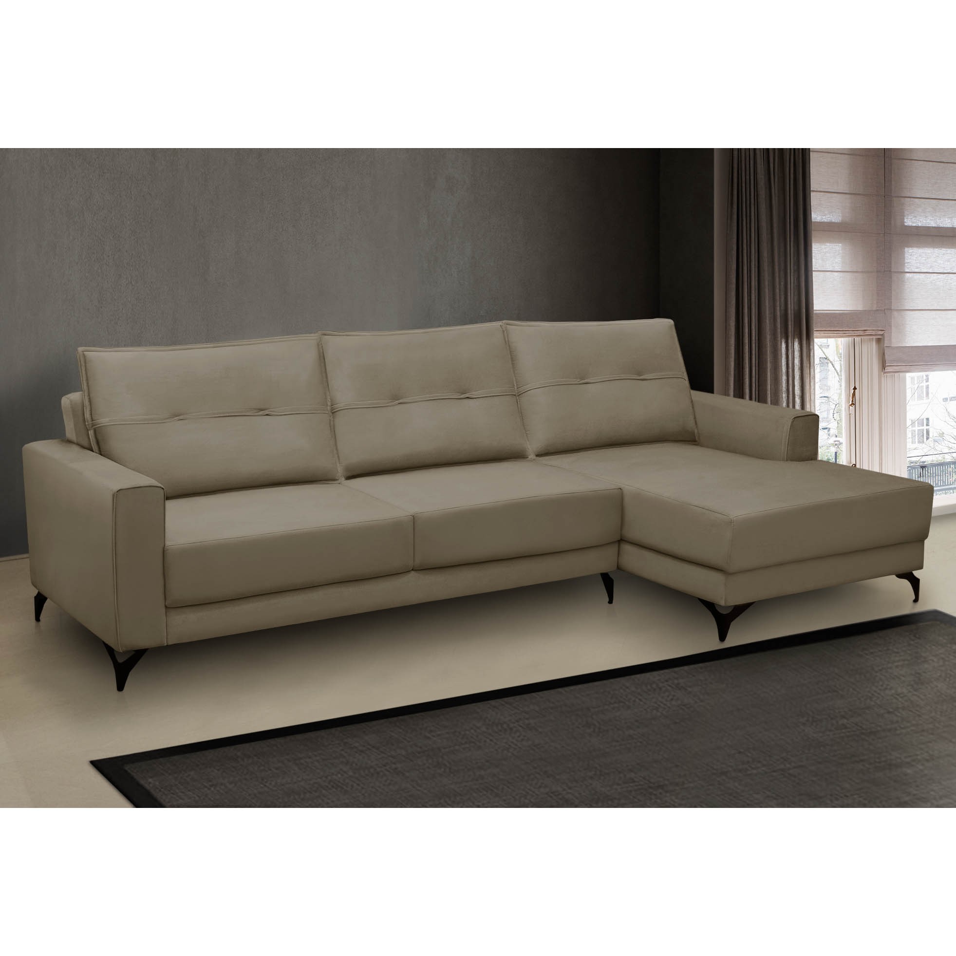 Sofá 4 Lugares com Chaise Direito 265cm Soreh F05 Veludo Castor - Mpozenato