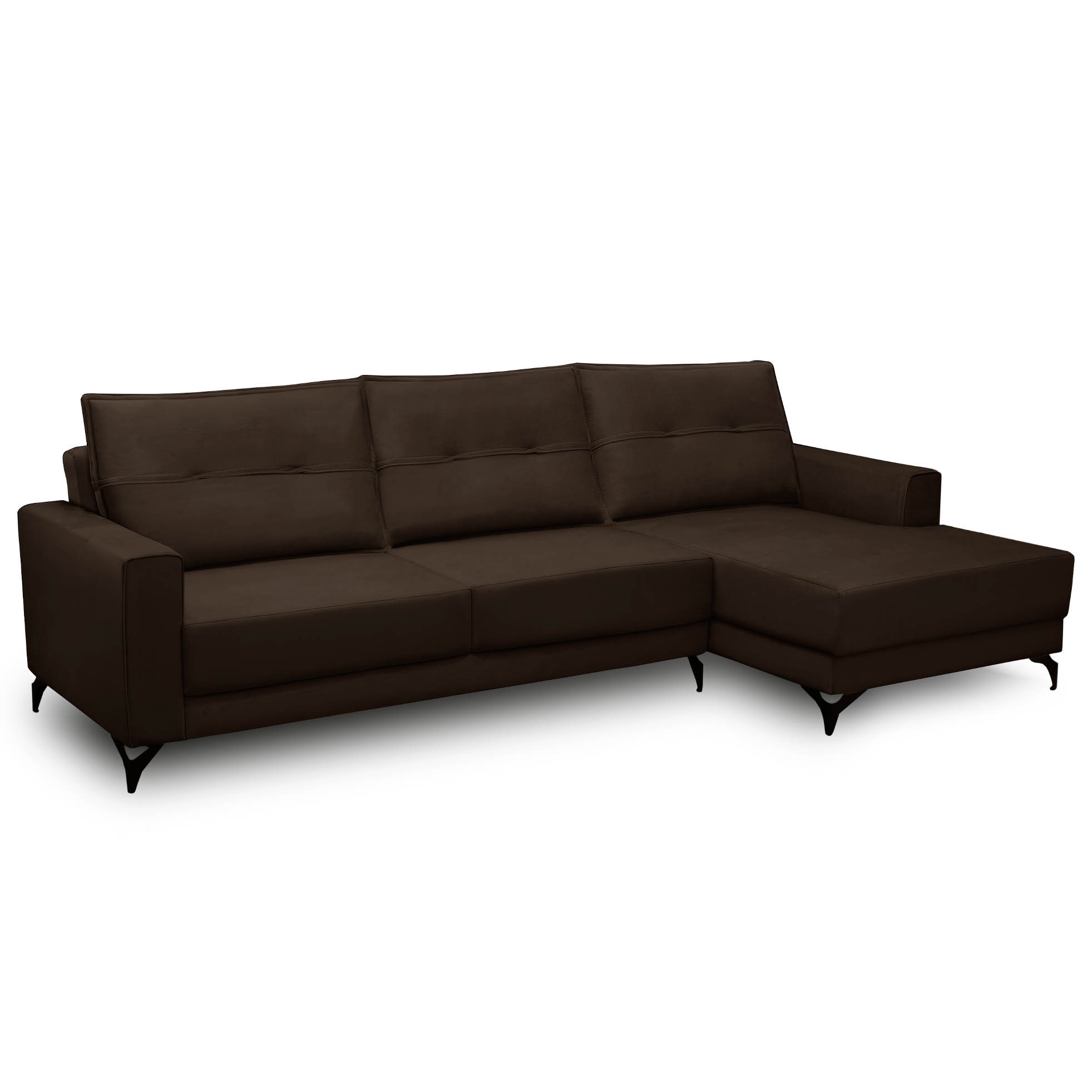 Sofá 4 Lugares com Chaise Direito 285cm Soreh F05 Veludo Marrom - Mpozenato