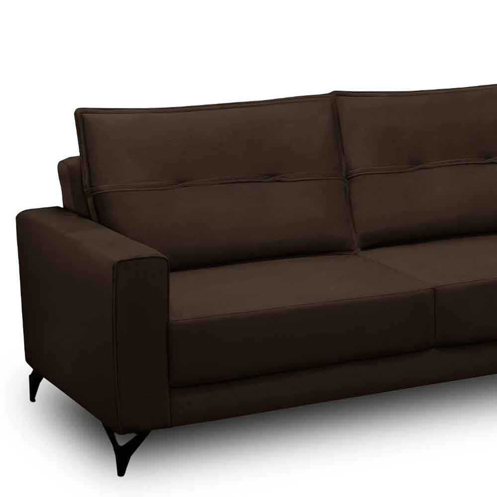 Sofá 4 Lugares com Chaise Direito 285cm Soreh F05 Veludo Marrom - Mpozenato