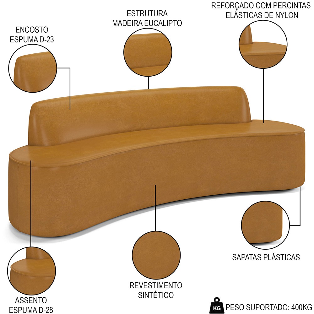 Sofá 4 Lugares para Sala de Estar Living 260cm Koane D06 Sintético Caramelo - Mpozenato