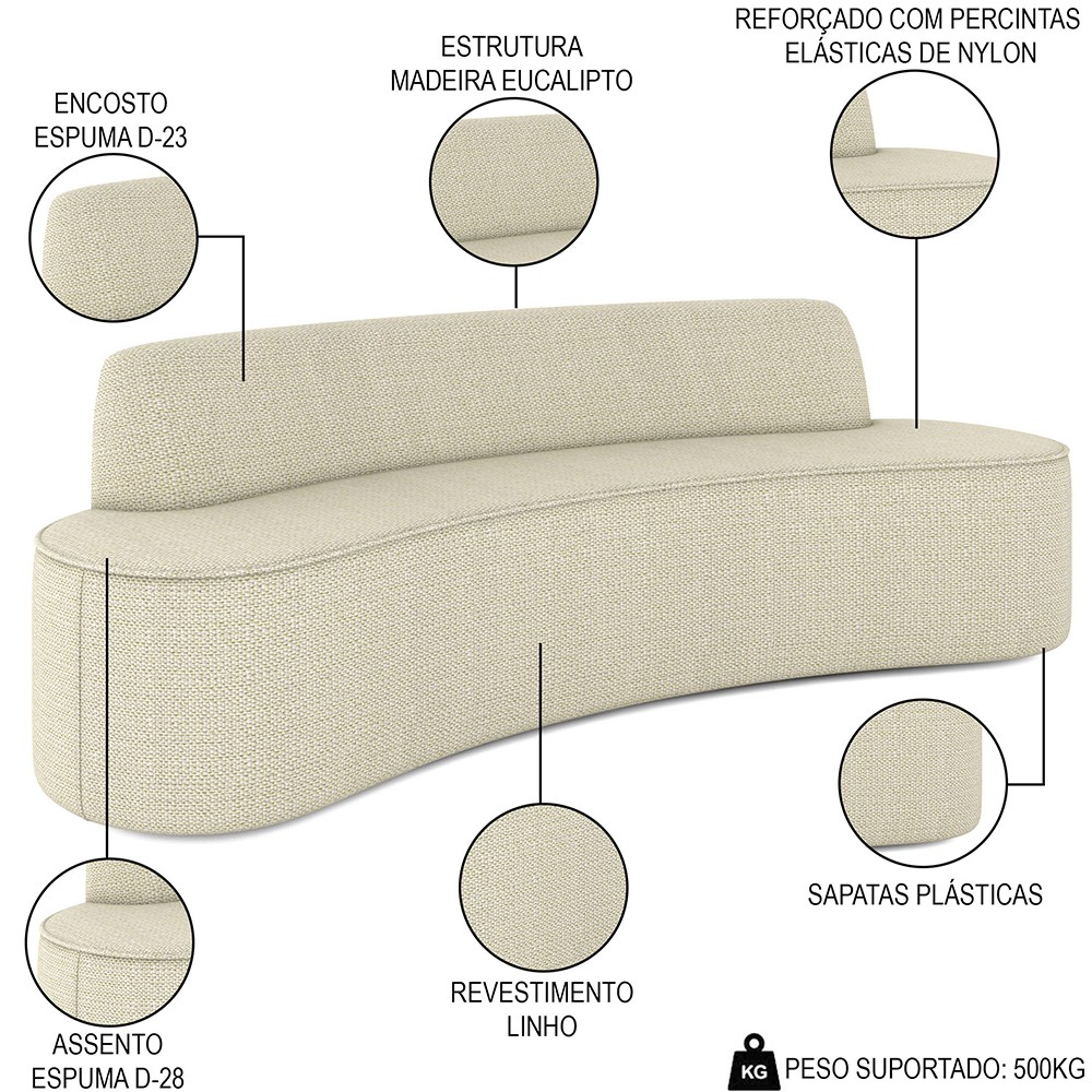 Sofá 5 Lugares para Sala de Estar Living 280cm Koane D06 Linho Creme - Mpozenato