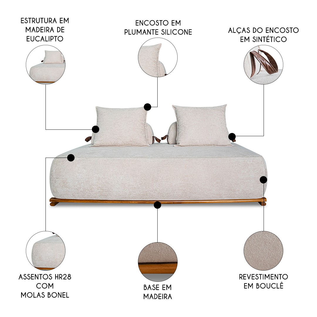 Sofá 6 Lugares Ilha 2 Módulos 220cm Viero S06 Boucle Bege - Mpozenato