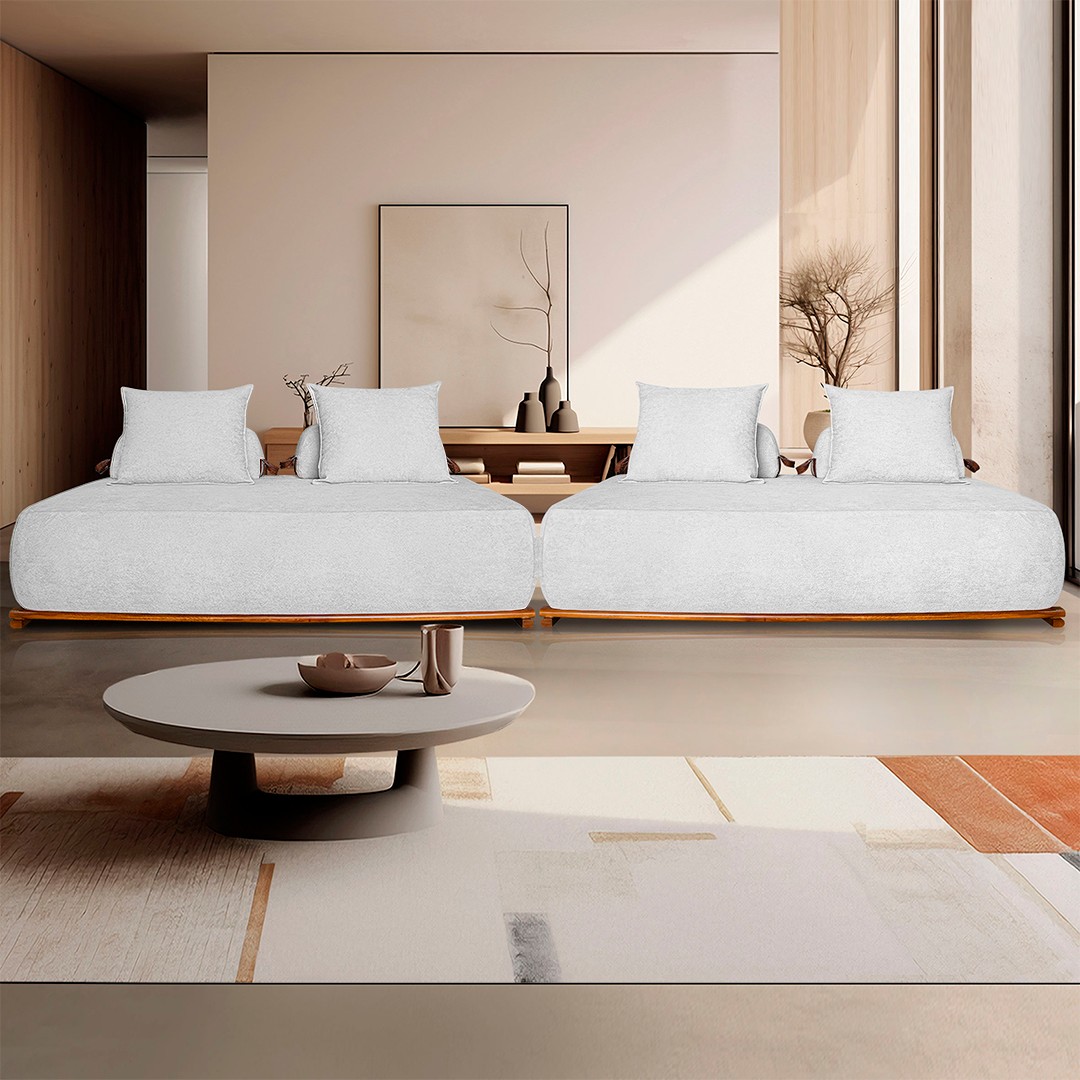 Sofá 6 Lugares Ilha 2 Módulos 220cm Viero S06 Boucle Branco - Mpozenato