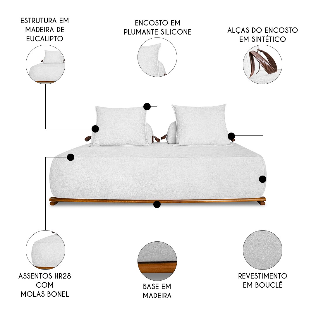 Sofá 6 Lugares Ilha 2 Módulos 220cm Viero S06 Boucle Branco - Mpozenato