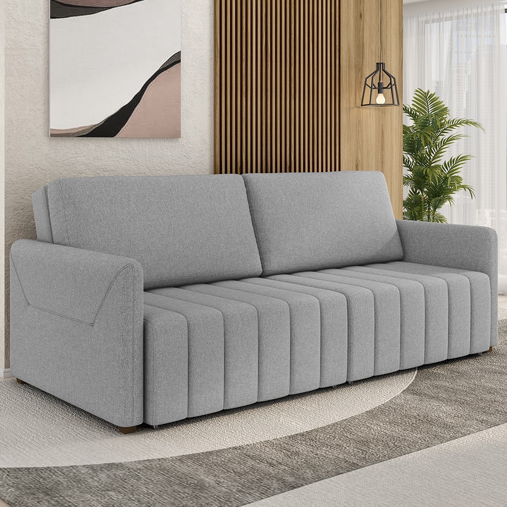 Sofá Cama Casal Retrátil 2 Lugares 192cm Atlas M22 Linho Cinza - Mpozenato