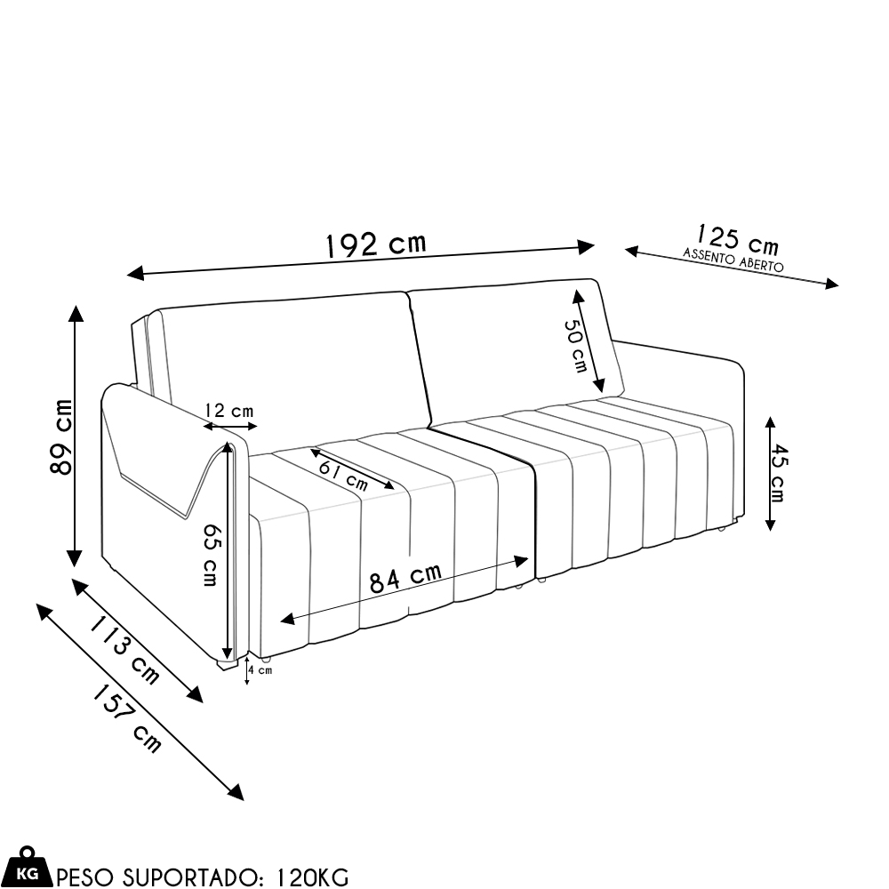 Sofá Cama Casal Retrátil 2 Lugares 192cm Atlas M22 Linho Cinza - Mpozenato