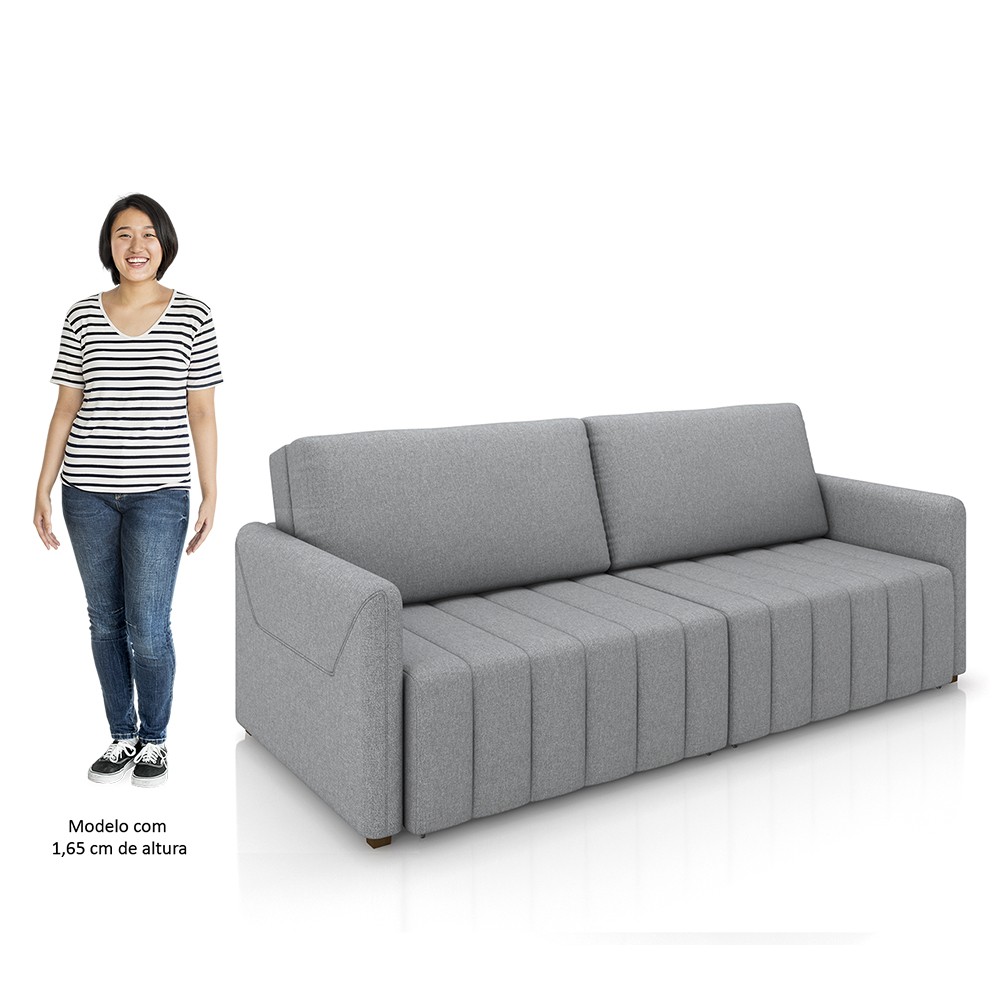 Sofá Cama Casal Retrátil 2 Lugares 192cm Atlas M22 Linho Cinza - Mpozenato