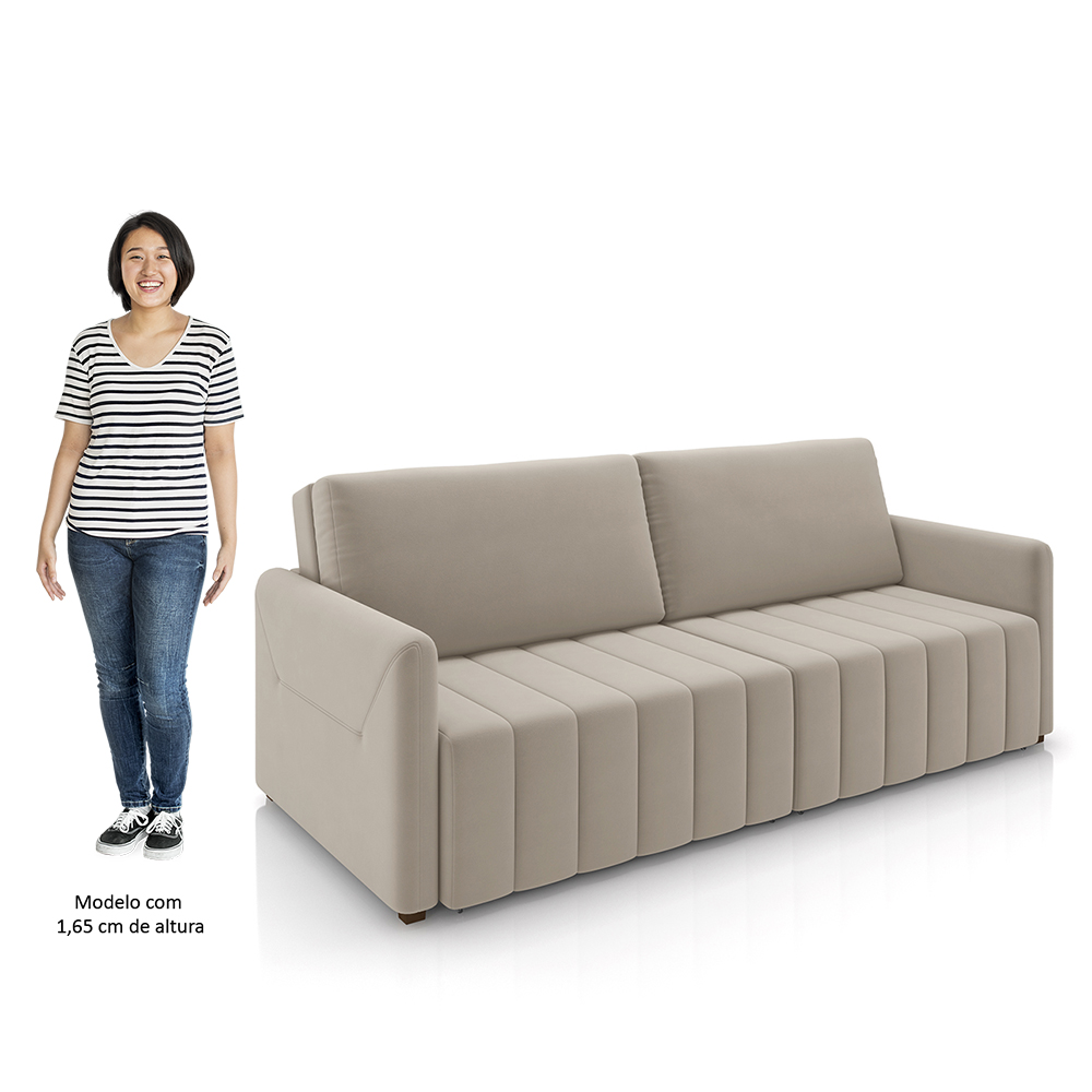 Sofá Cama Casal Retrátil 2 Lugares 192cm Atlas M22 Suede Bege - Mpozenato