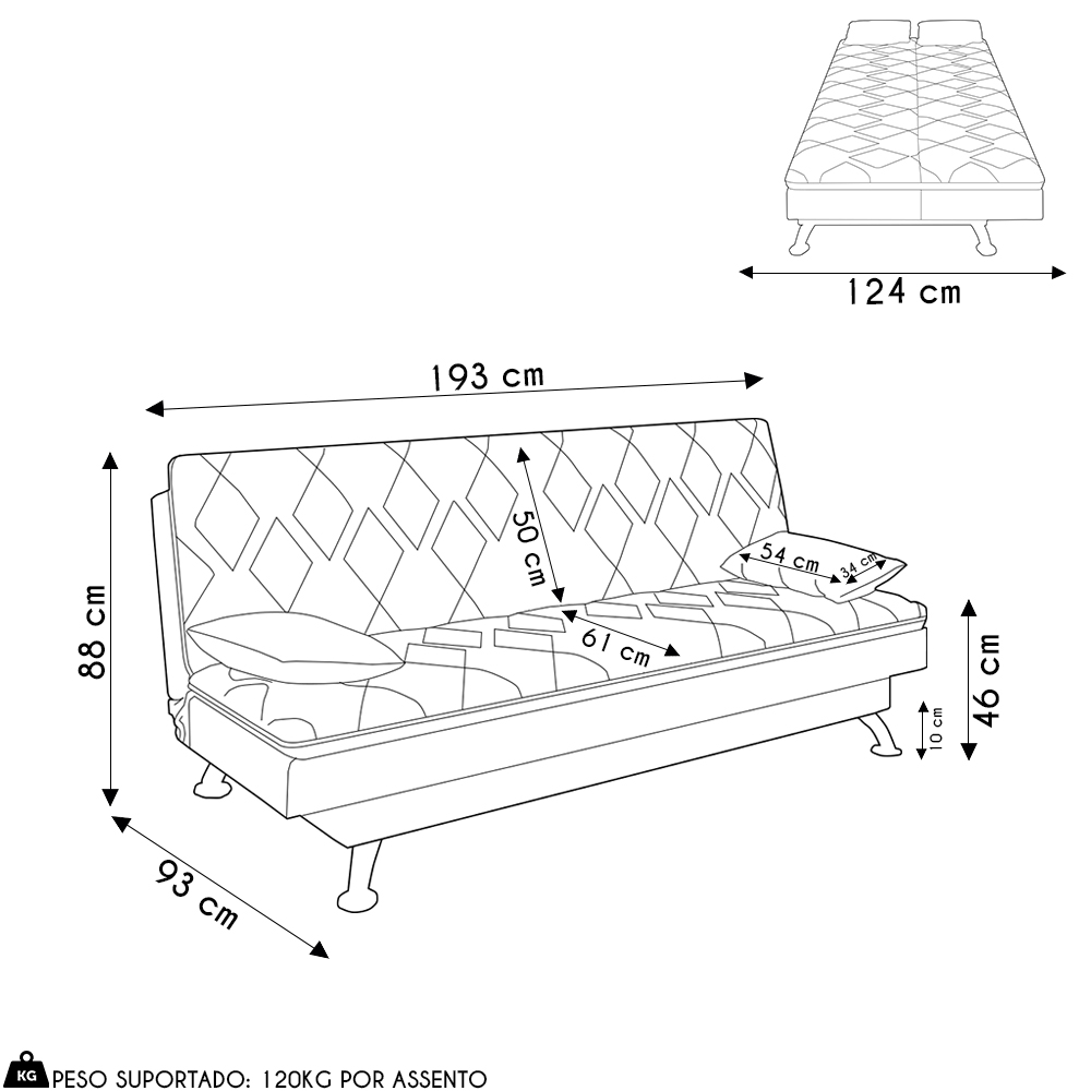 Sofá Cama para Sala de Estar Quarto 193cm Bela M22 Linho Grafite - Mpozenato