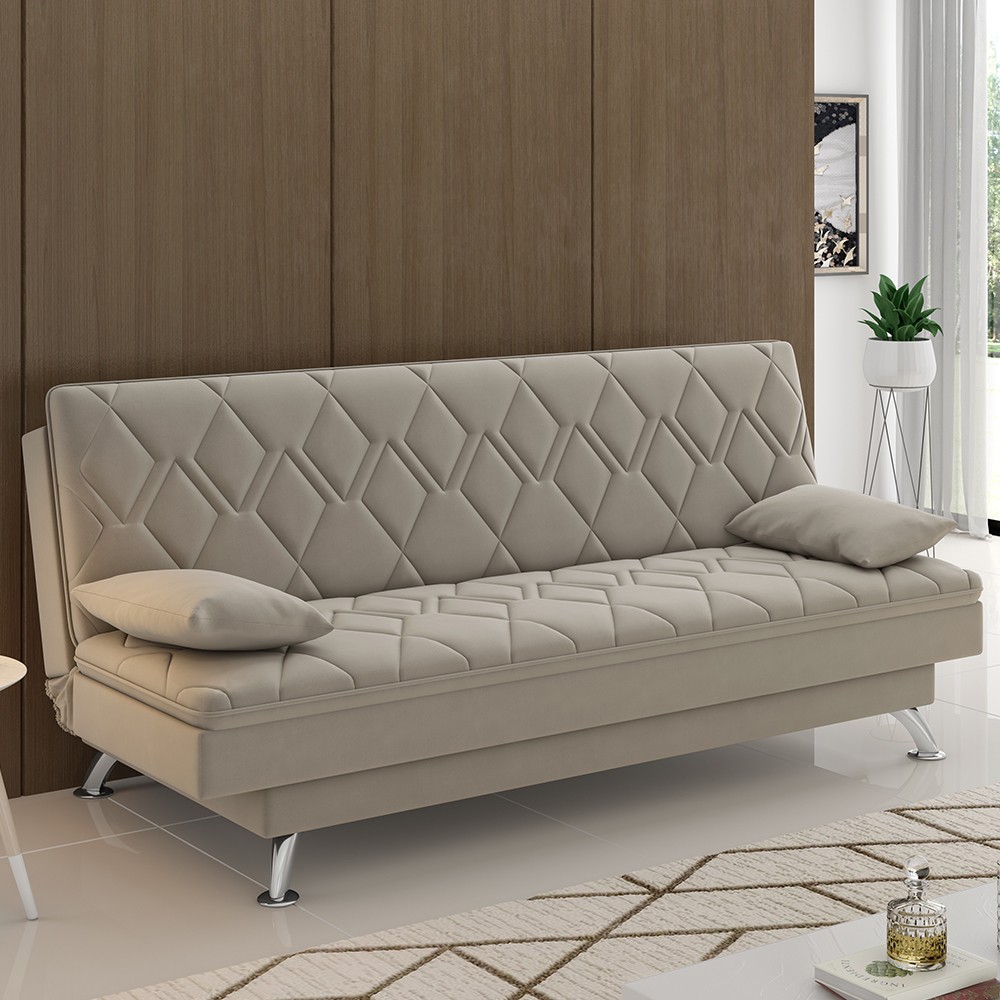 Sofá Cama para Sala de Estar Quarto 193cm Bela M22 Suede Bege - Mpozenato