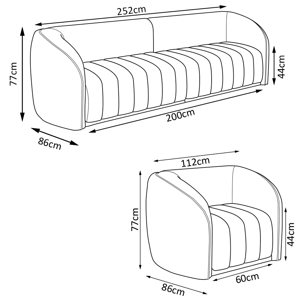 Sofá Decorativo 3 Lugares 252cm e Poltrona Meris M22 Veludo Marrom - Mpozenato