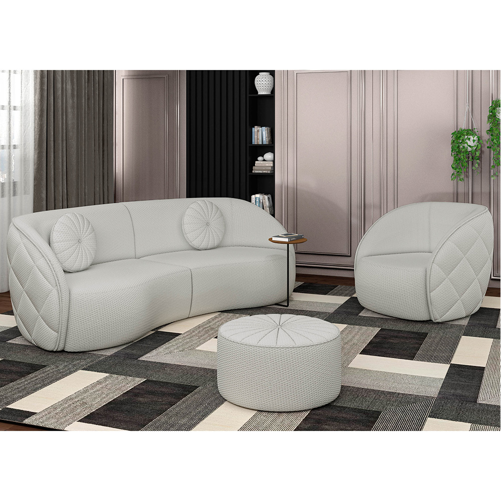 Sofá Decorativo 3 Lugares 288cm com Almofadas e Poltrona Zion M22 Linho Cru - Mpozenato