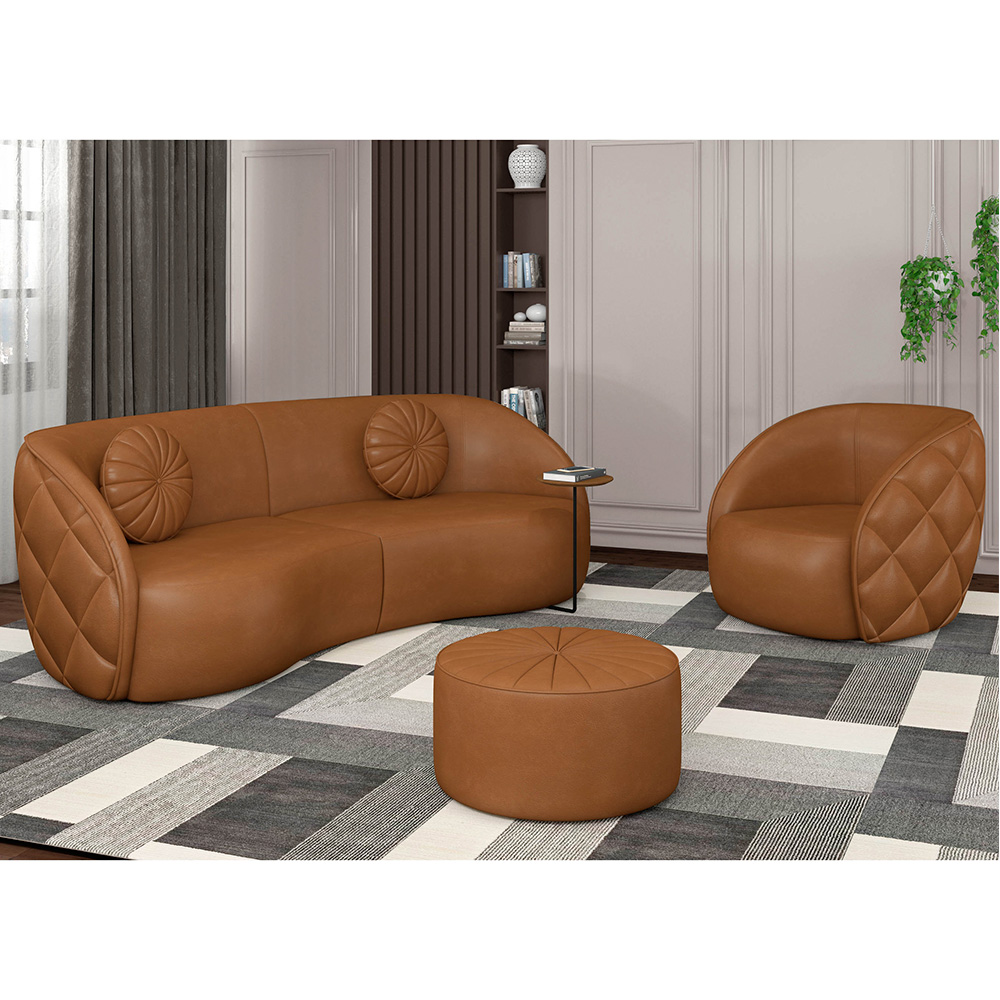 Sofá Decorativo 4 Lugares 318cm com Almofadas e Poltrona Zion M22 Sintético Caramelo - Mpozenato