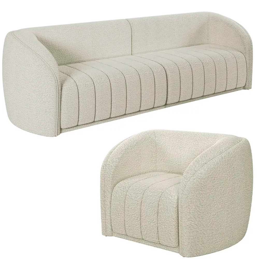 Sofá Decorativo 4 Lugares 332cm e Poltrona Meris M22 Bouclê Cru - Mpozenato