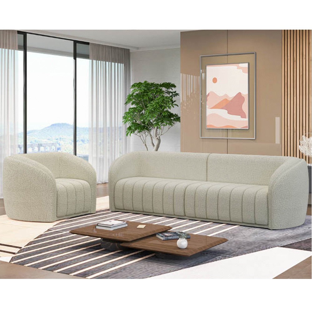 Sofá Decorativo 4 Lugares 332cm e Poltrona Meris M22 Bouclê Cru - Mpozenato