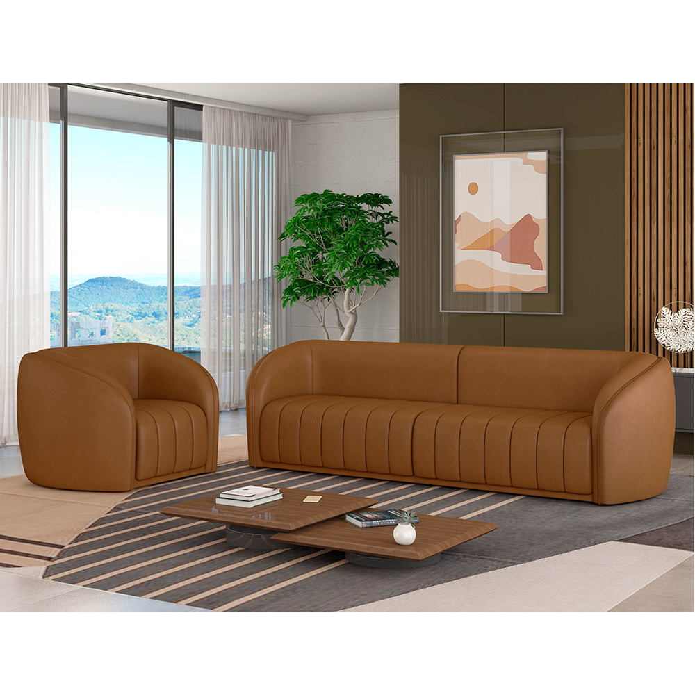 Sofá Decorativo 4 Lugares 332cm e Poltrona Meris M22 Sintético Caramelo - Mpozenato