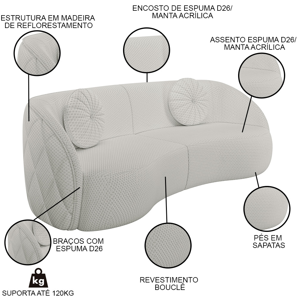 Sofá Decorativo com Almofadas 4 Lugares 318cm Tressê Zion M22 Linho Cru - Mpozenato