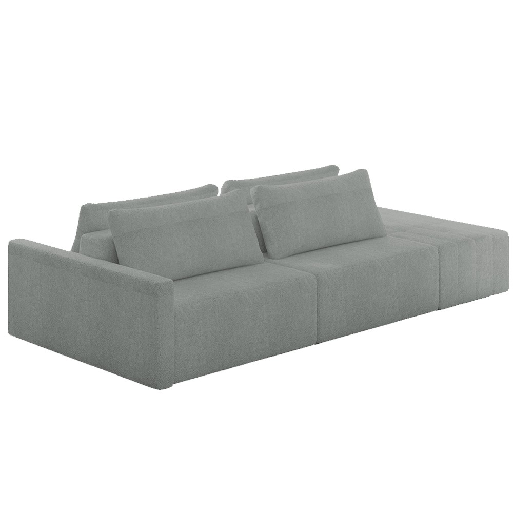 Sofá Ilha Modular com Puff para Sala Living 232cm Georgia K04 Bouclê Cinza - Mpozenato