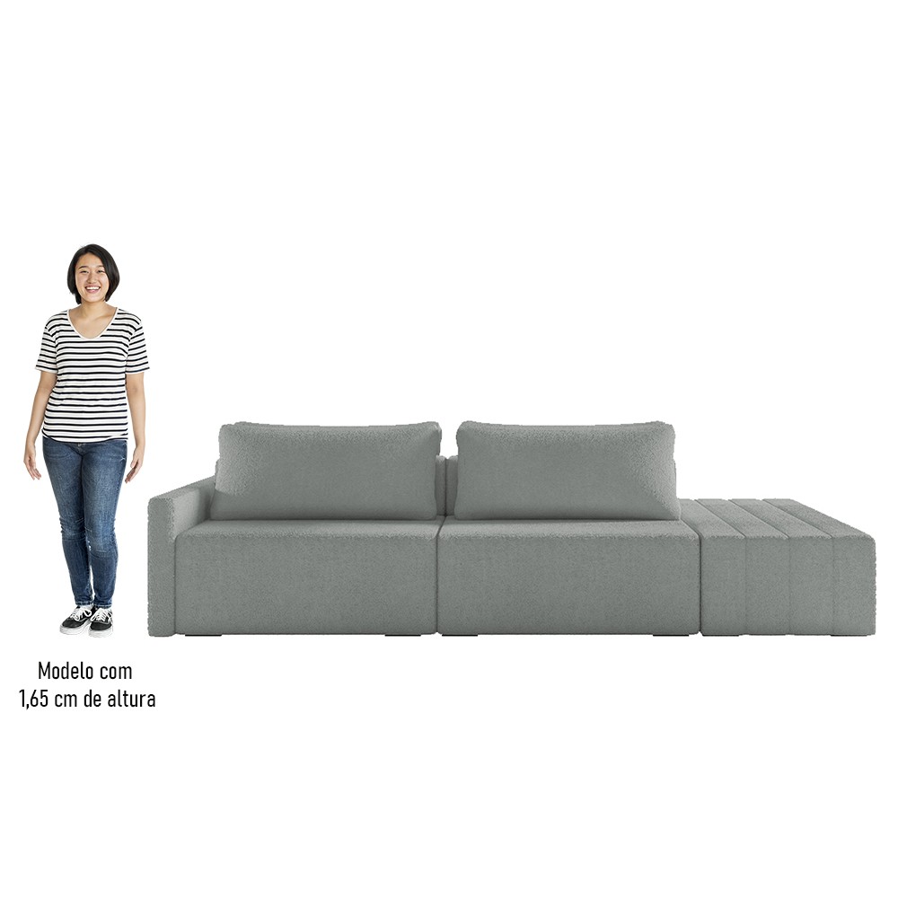 Sofá Ilha Modular com Puff para Sala Living 232cm Georgia K04 Bouclê Cinza - Mpozenato