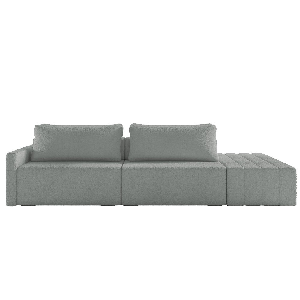 Sofá Ilha Modular com Puff para Sala Living 232cm Georgia K04 Bouclê Cinza - Mpozenato