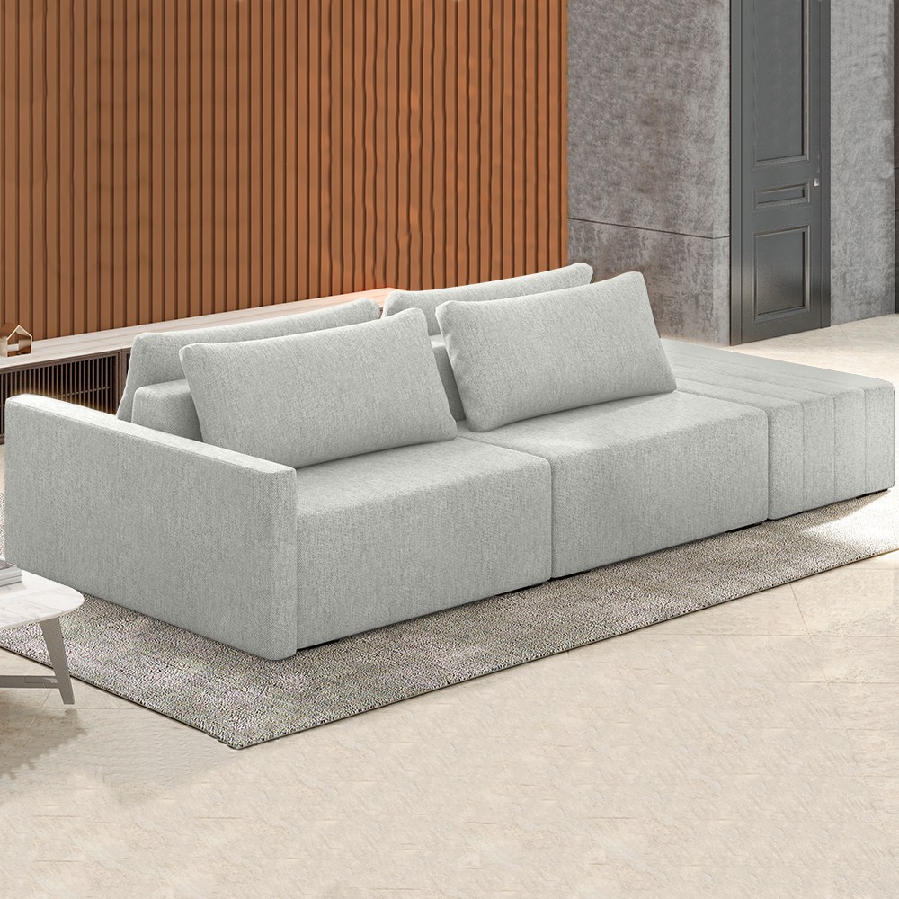 Sofá Ilha Modular com Puff para Sala Living 232cm Georgia K04 Linho Cinza - Mpozenato
