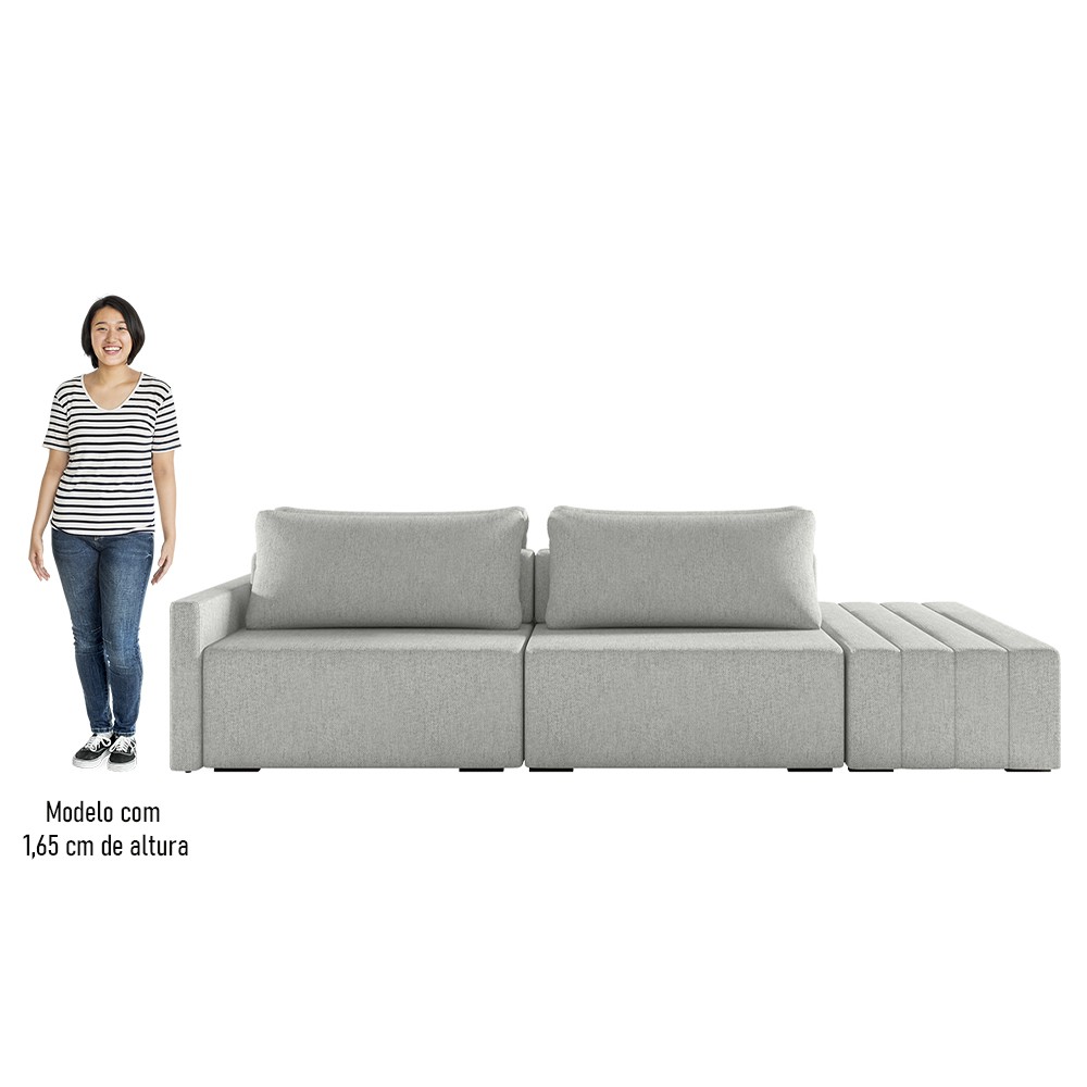 Sofá Ilha Modular com Puff para Sala Living 232cm Georgia K04 Linho Cinza - Mpozenato