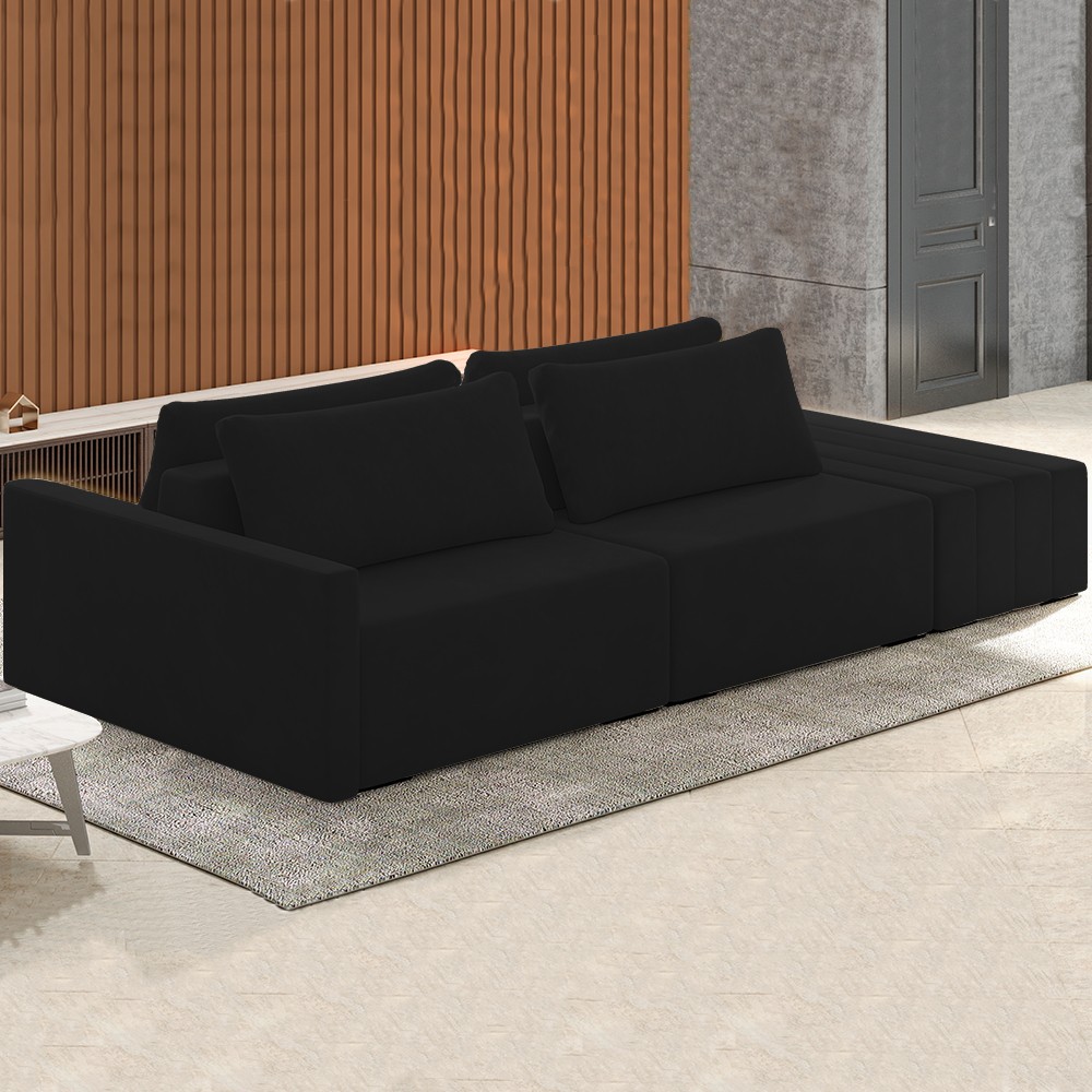 Sofá Ilha Modular com Puff para Sala Living 232cm Georgia K04 Veludo Preto - Mpozenato