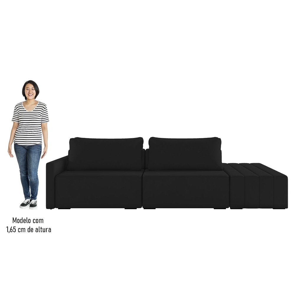 Sofá Ilha Modular com Puff para Sala Living 232cm Georgia K04 Veludo Preto - Mpozenato
