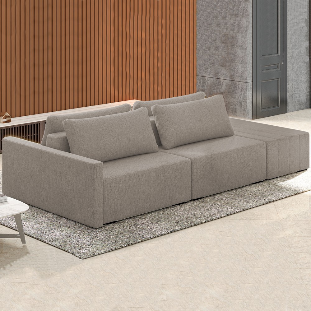 Sofá Ilha Modular com Puff para Sala Living 232cm Georgia Z08 Boucle Bege Escuro - Mpozenato