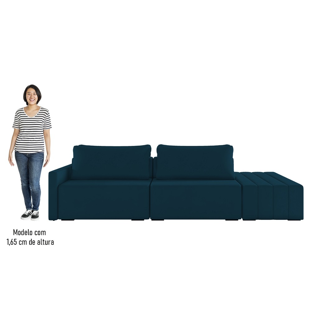 Sofá Ilha Modular com Puff para Sala Living 232cm Georgia Z08 Veludo Azul - Mpozenato