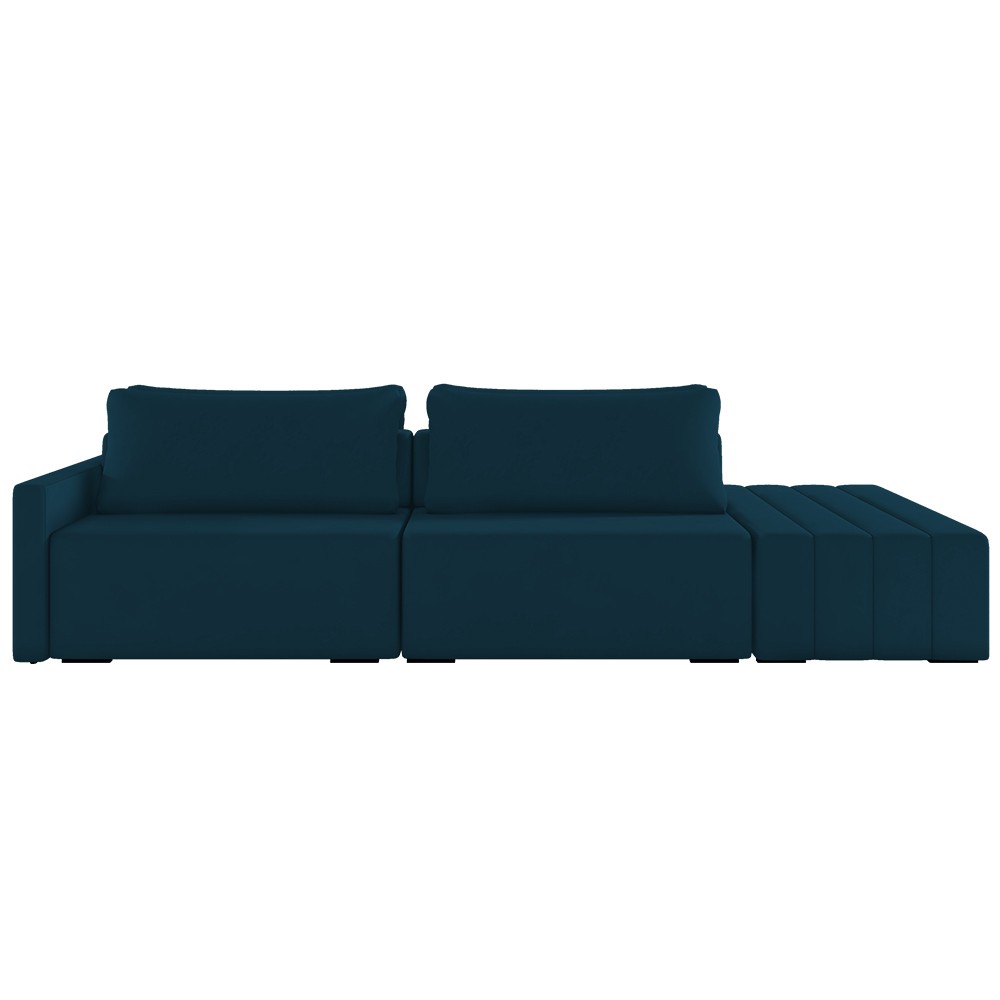 Sofá Ilha Modular com Puff para Sala Living 232cm Georgia Z08 Veludo Azul - Mpozenato