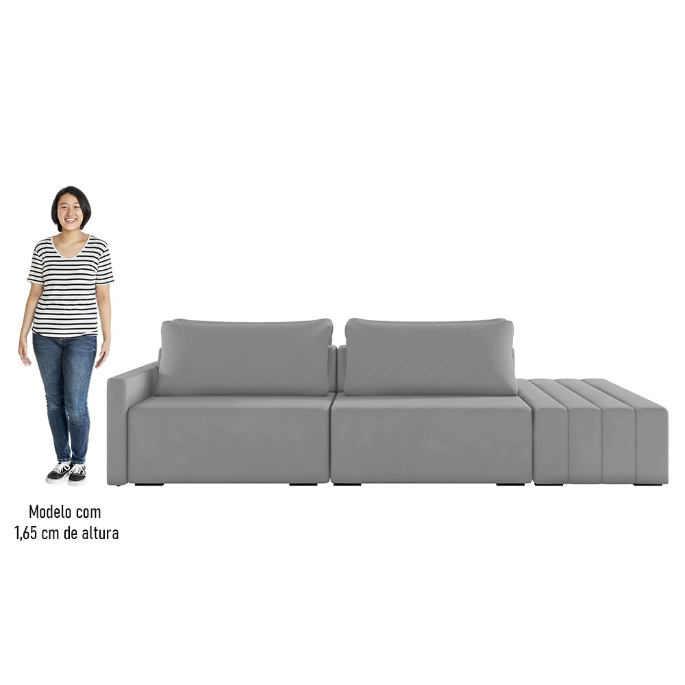 Sofá Ilha Modular com Puff para Sala Living 252cm Georgia K04 Veludo Cinza - Mpozenato