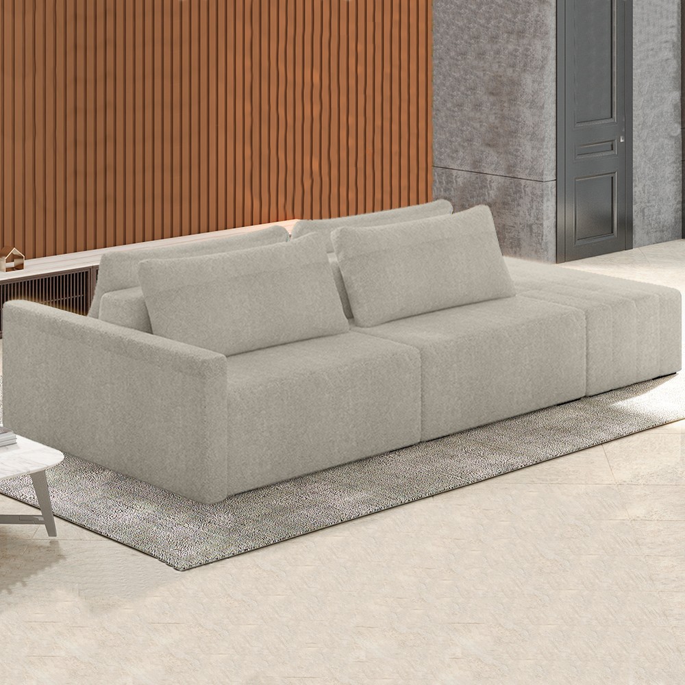 Sofá Ilha Modular com Puff para Sala Living 252cm Georgia Z08 Boucle Bege - Mpozenato